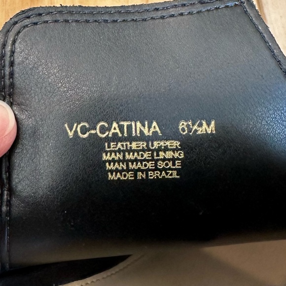 EUC Vince Camuto Catina Black Suede Peep Toe Sling Back Heel Sandal 6 1/2 - Picture 8 of 14